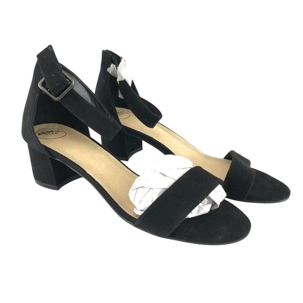Essex Glam Sandals Ankle Strap Block Heel Faux Suede Black Size UK 7 US 9